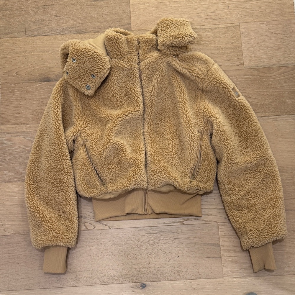 ALO tan Sherpa Jacket with removable hood